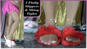 Shiny Tan Pantyhose Slipper Play - 4K