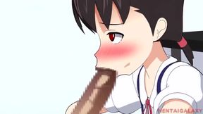 Young anime girl sucking cock