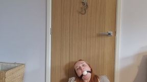 Self Bondage with Ballgag, Handcuffs and Shackles