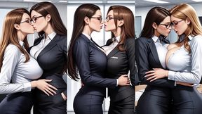 beautiful office women kissing (ai animation)