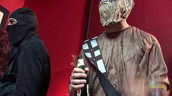 This costume party is all about group sex as a couple of milfs are getting their pussies filled