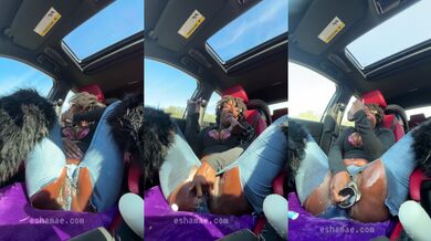 esha mae vs 2 dicks in the car (public car squirt)