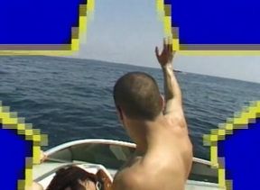 Brunette's and blonde pussy licked and anally banged on the boat