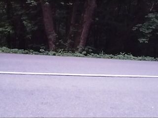 Amateur Road Exhibitionist - Undressed Stroking on Lonely Highway