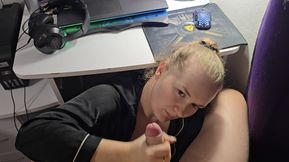 Gamer Gets Unexpected Surprise Blowjob From His Horny Wife