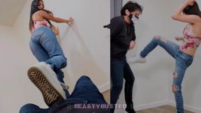Hard Ballbusting in Jeans! Casual CBT Warm-up