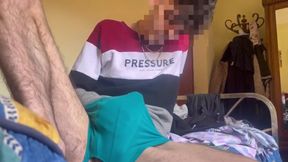 Big dick Spanish boy destroyed underpants gushing cum in mirror