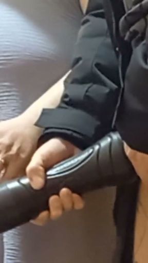 jerking off with a sex toy to a courier, close-up   Clip 2