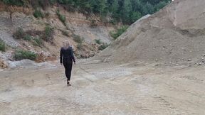 Grandma Is Walking Around a Gravel Pit in Tight Leggings and High Heels!