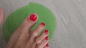 green snot under my bare feet b