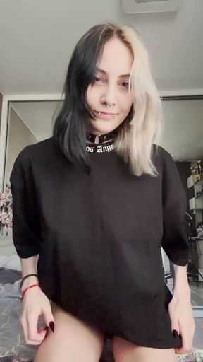 Goth babe with pierced natural tits exposes barely legal body