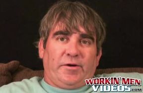 Older stud jerks himself off to orgasm after an interview