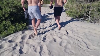 Double Deepthroat on French Beach for Summer with Cuckold Watching