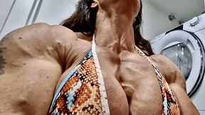 FBB PUNCH HITTING CHEST PECS ROCK HARDNESS TEST WILD ON THE BATHROOM GRUNTING DEEP VOICE ROIDED AND TESTING HER PECS PUMPING HIGH