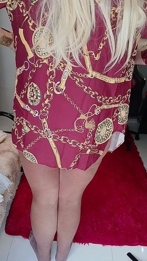 Wearing a Little Dress and String Bikini Bottoms, Leaving a Little Cum in My Panties at the End