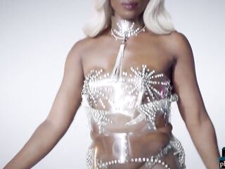 Ebony mother I'd like to fuck model Ana Foxxx shows off her luscious body in a silver revealing outfit