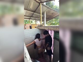 Hawt stepsister calls spouse's cousin from the baths to have sex with her