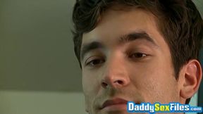 Suited big hunks blow a lucky guy sloppily until he can cum