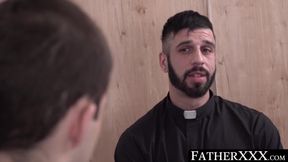 FatherXXX.com - Religious daddy teases twink with a holy dildo before a raw, sinful f