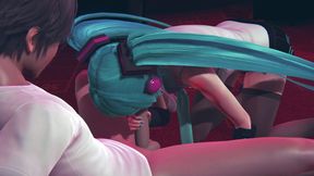 Miku gives a blowjob to a guest