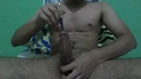 Sounding my colombian cock with a brush
