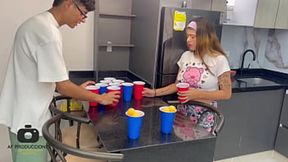 I play a sex game with my stepsister and end up fucking her hard and cumming on her delicious tits