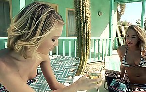 Big cock guy anal fucks two blondes
