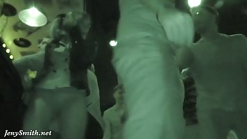 Kinky lady, Jenny Smith is exposing her ass in pantyhose in a public place, late at night