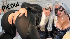 Black Cat Cosplay Latex Babe Plays with BBC Toys and Dirty Talks
