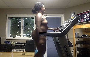 Black amateur naked on the treadmill