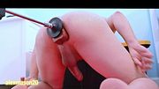 Cute moaning smooth boy ass pounded by BBC dildo balls deep on fuck machine, anal gape creampie