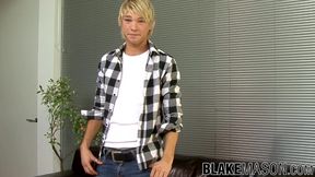 Blonde British twink Jesse jerking off solo after interview