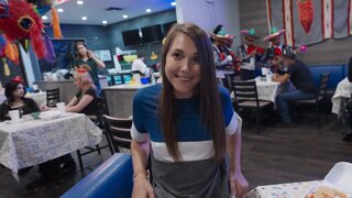 Cute brunette sneaks away in the bathroom to get fucked