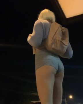 Slutty Sissy Gym, Bus Stop, Booty Shorts Dildo Assfuck