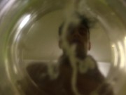 Twink cums into cup of water ( inside glass view ) FLOATING SPERM