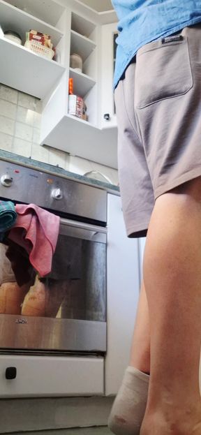 Husband with a big 22cm cock wants to cum while cleaning the basement in spring