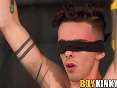 Bound and blindfolded twink slave whipped by mature master