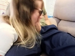 Blonde Babe's Clothes Ruined by Extreme Bukkake Before Work