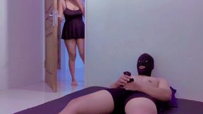 Catch my lewd stepbrother masturbating again wearing my underwear taken from the clothesline
