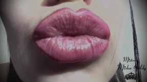 Pink-golden lip gloss fetish &amp; worship