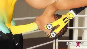 3D ebony girl has sex with a sci-fi android in the lab