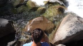 Blowjob and Cumshot on Her Face in a Beautiful River on an Afternoon Walk