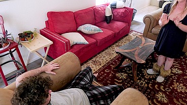 Religious stepmom takes stepson's hard cock up her butthole