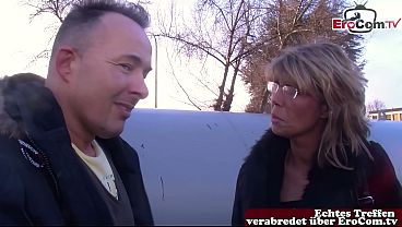 Mature, thin German housewife persuaded to have sex on the street