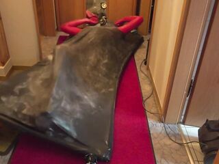 Vacbed with gloves and Russian Gasmask and fantasticrubber Catsuit