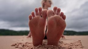 Worship My Feet on Public Beach and Get My Permission to Cum