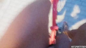 Risky public dare: Naked cyclist shows off his big cock