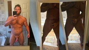 big dick bodybuilder flexes and blasts cum on the mirror, oops.
