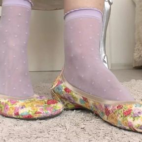 Colorful Ballerinas and Short Purple Socks Shoe Play