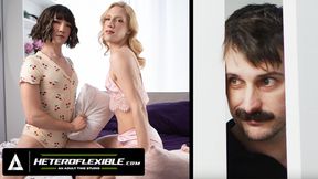 HETEROFLEXIBLE - Femboys Troy River &amp; Ezra Mahomes Pillow Fight Interrupted By Voyeur Seb Leblan